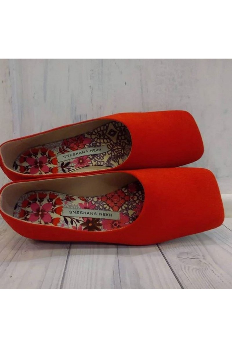 Buy Red suede square toe ballet shoes, unique designer handmade shoes